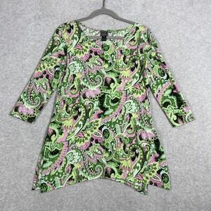 Clara Sun Woo Paisley Print Asymmetrical Tunic Top Womens XS Boho Lagenlook